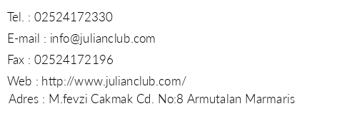 Julian Club Hotel telefon numaralar, faks, e-mail, posta adresi ve iletiim bilgileri